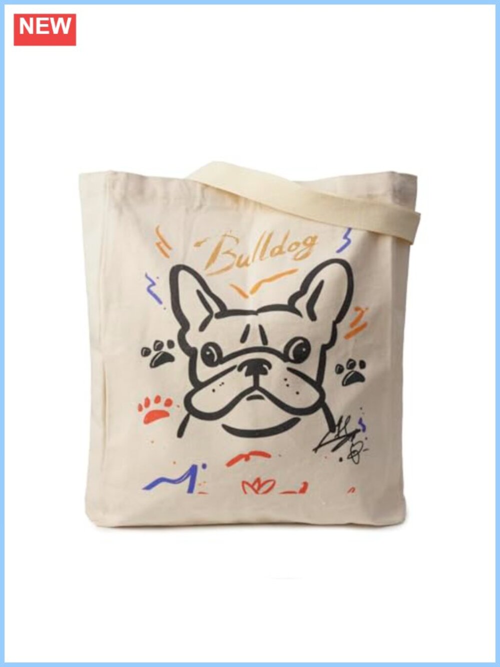 Graffiti French Bulldog Cotton Canvas Oversized Tote Bag Zip Pocket Magnetic